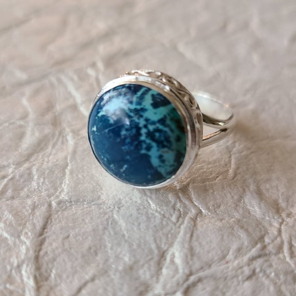 Chrysocolla Gemstone Ring Size 10 Sterling Silver-Healing Stone jewelry - Picture 5 of 7